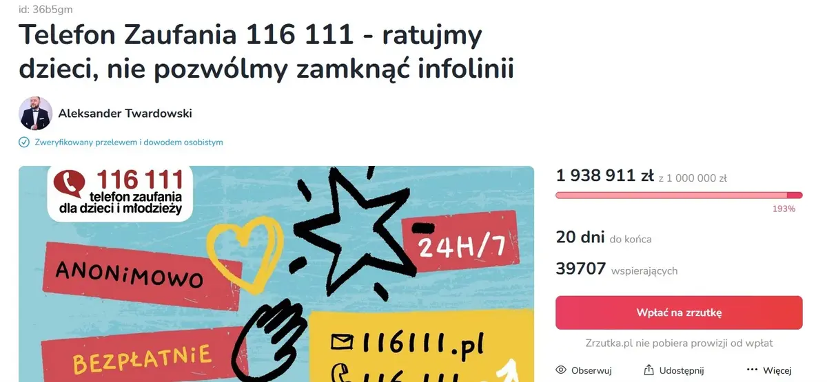 Zrzut ekranu z zrzutki