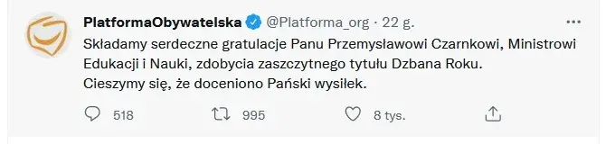 Zrzut ekranu z Twittera PO.