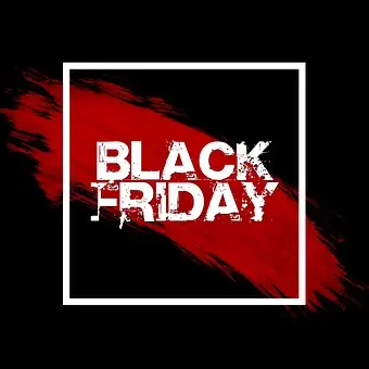 Napis Black Friday w białym kwadracie na czarno-czerwonym tle