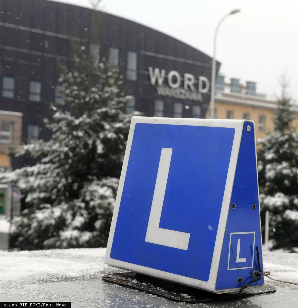 Niebieski znak "L" na tle WORD-u