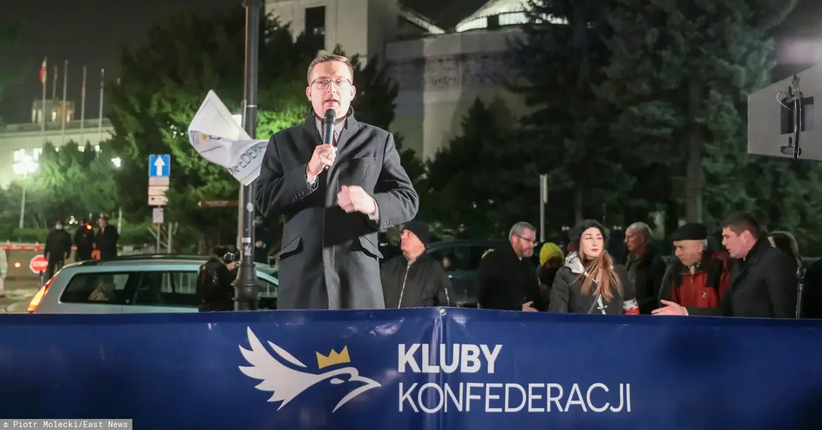 Robert Winnicki  przemawiający do protestujących 