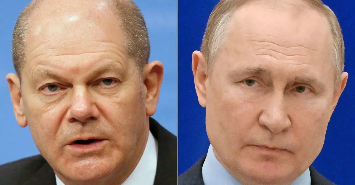 Olaf Scholz i Władimir Putin