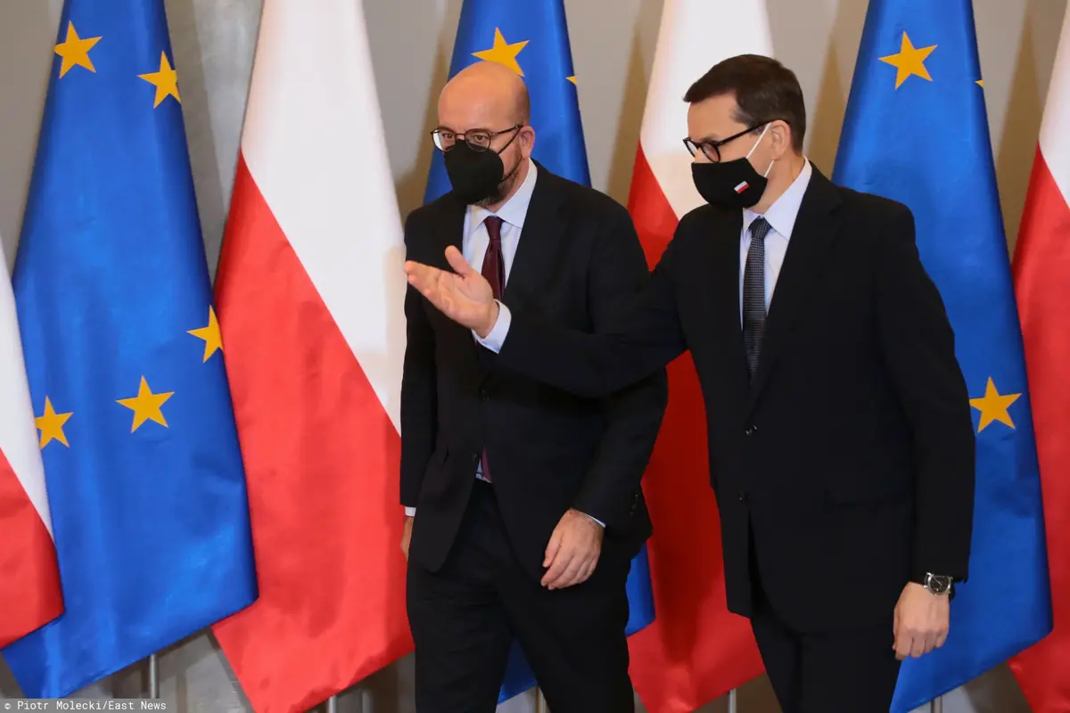 Mateusz Morawiecki i Przewodniczący Rady Europejskiej Charles Michel