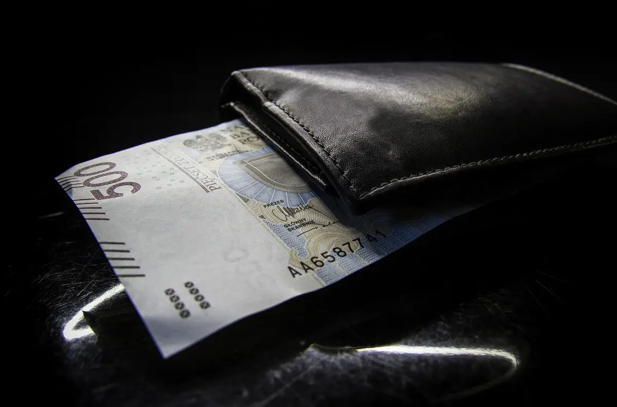 Banknot 500 złotowy wystający z portfela