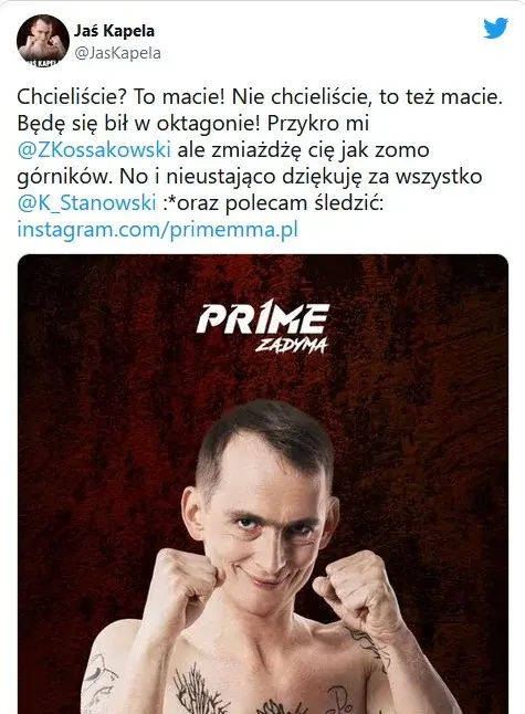 Zrzut ekranu z Twittera Jasia Kapeli.