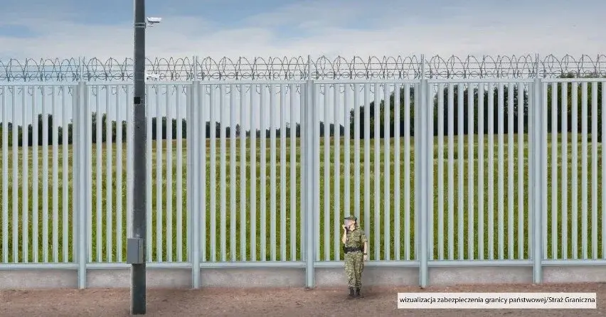 wizualizacja ogrodzenia granicznego z 5-metrowych stalowych prętów