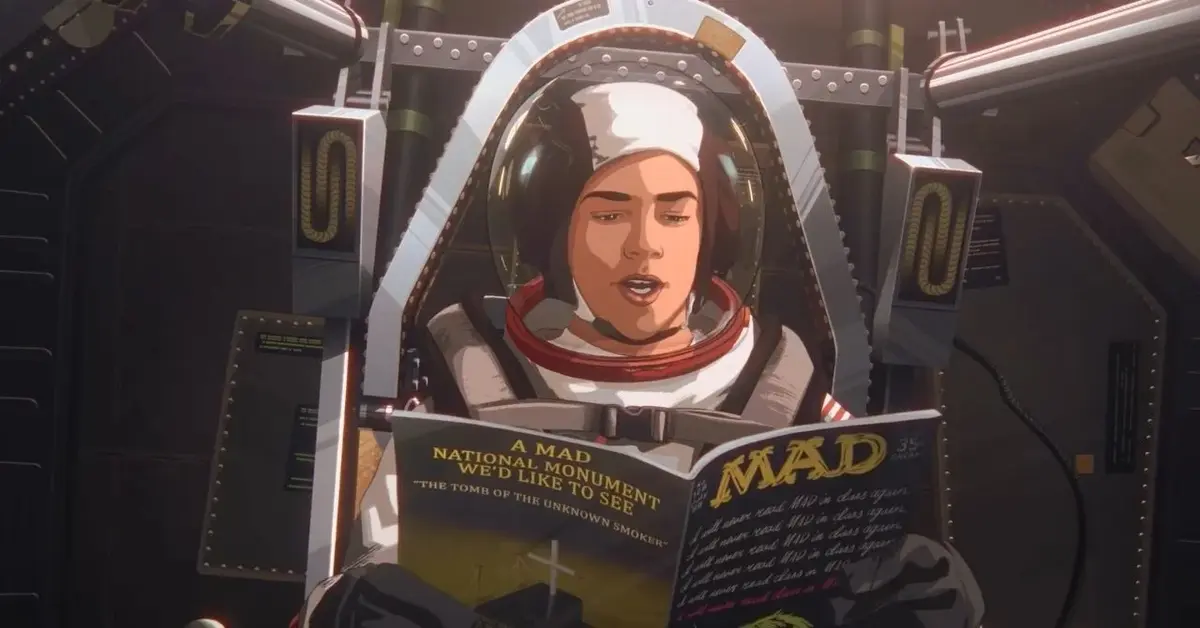 Chłopiec w stroju astronauty czyta czasopismo