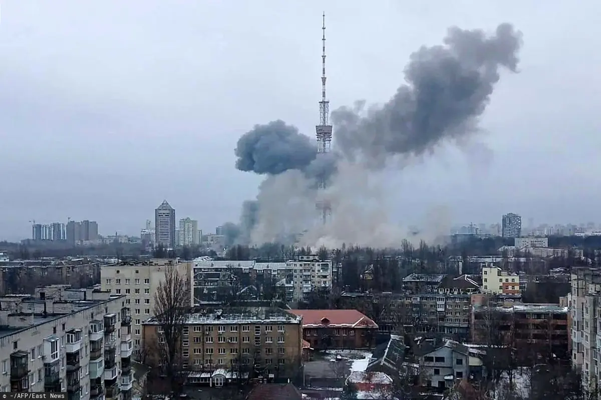atak na maszt tv w Kijowie