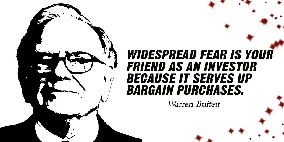 Warren Buffett na grafice z cytatem w języku angielskim