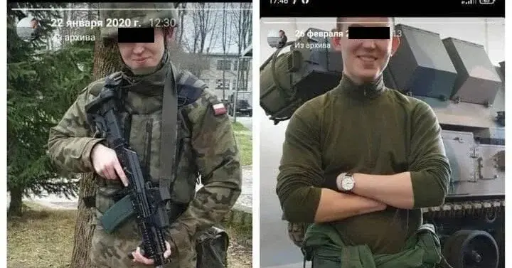 dwa ujęcia emila czeczko. na jednym stoi uśmiechnięty w mundurze polowym z karabinem w dłoni. na drugim uśmiecha się na