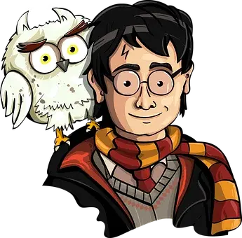 Grafika przedstawiająca Harrego Pottera i sowę Hedwigę z filmu, w którym główną rolę grał Daniel Radcliffe