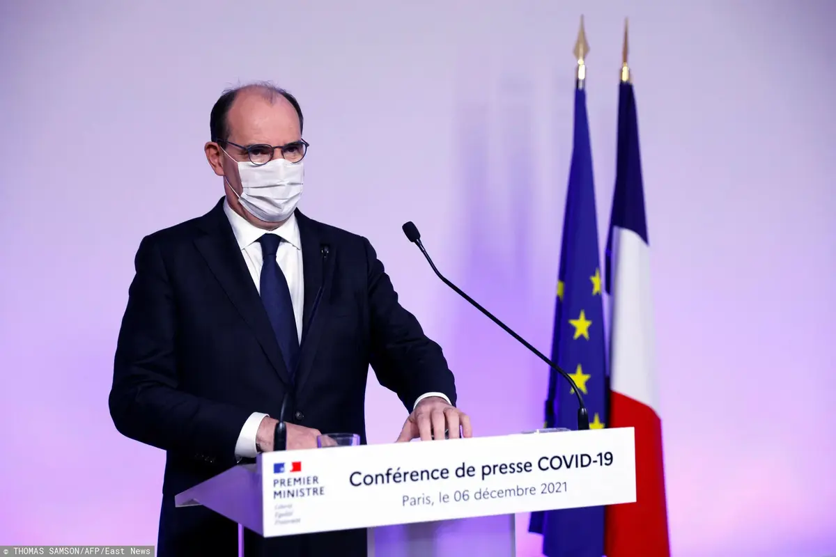 Premier Francji Jean Castex na konferencji prasowej