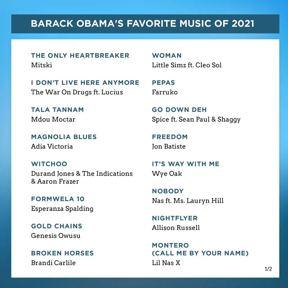 Lista ulubionych piosenek Obamy.