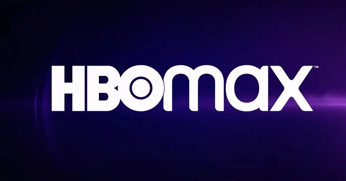 Białe logo "HBO max" na fioletowym tle