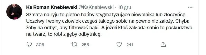 Wpis z Twittera księdza Kneblewskiego.