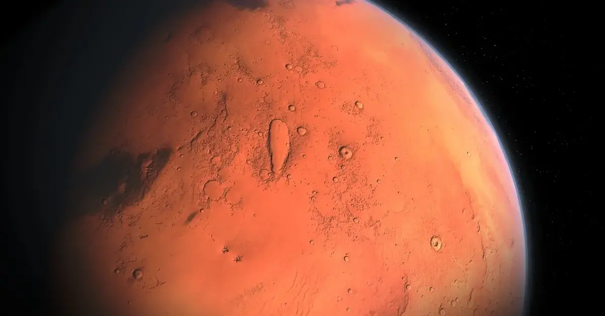 fragment czerwonej powierzchni marsa widziany z kosmosu
