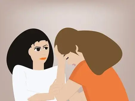 Grafika przedstawiająca dwie kobiety o smutnych wyrazach twarzy