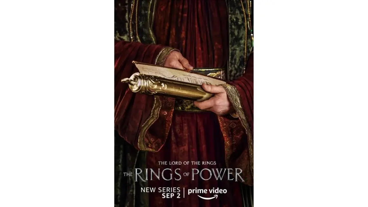 Plakat "Pierścienie władzy": dłonie ze zwojem