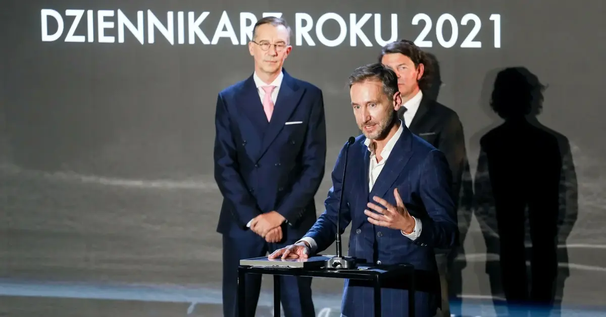 Piotr Kraśko podczas wręczania nagrody Dziennikarza Roku 2021