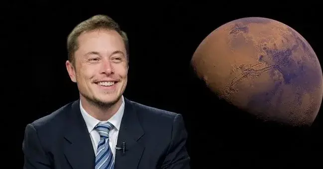 Elon Musk a w tle planeta Mars