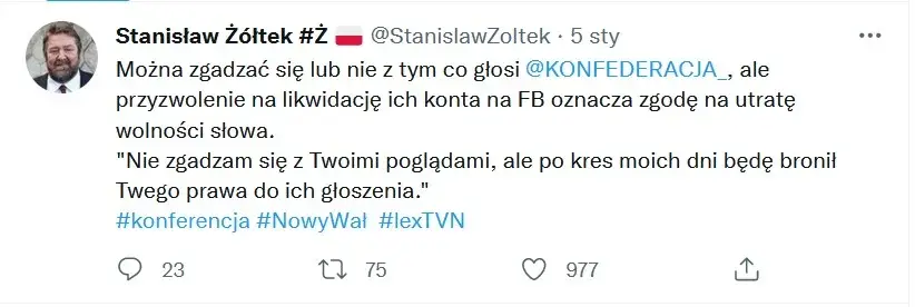 Zrzut ekranu z Twittera Stanisława Żółtka.